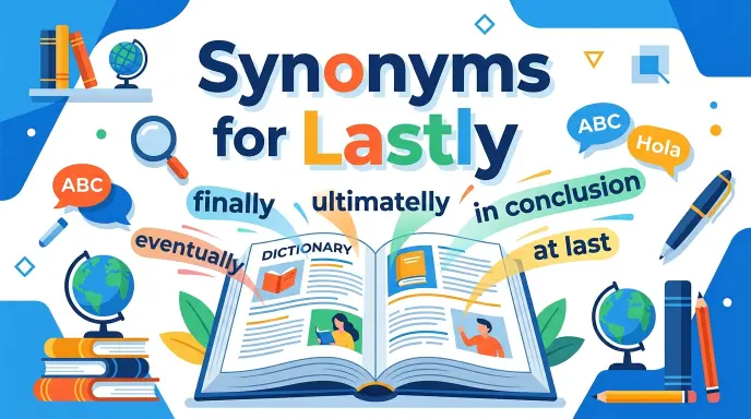 Synonyms for Lastly